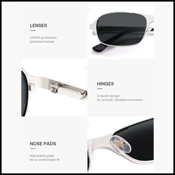 Retro Rectangle Polarized Sunglasses with Metal Frame, UV400 Protection main image 5